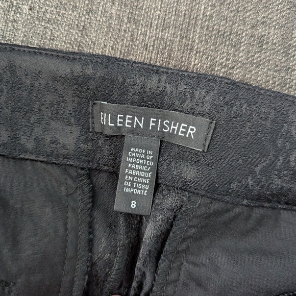 Eileen Fisher Fresco Organic Cotton Blend Textured Black Jacquard Pants - Picture 3 of 4